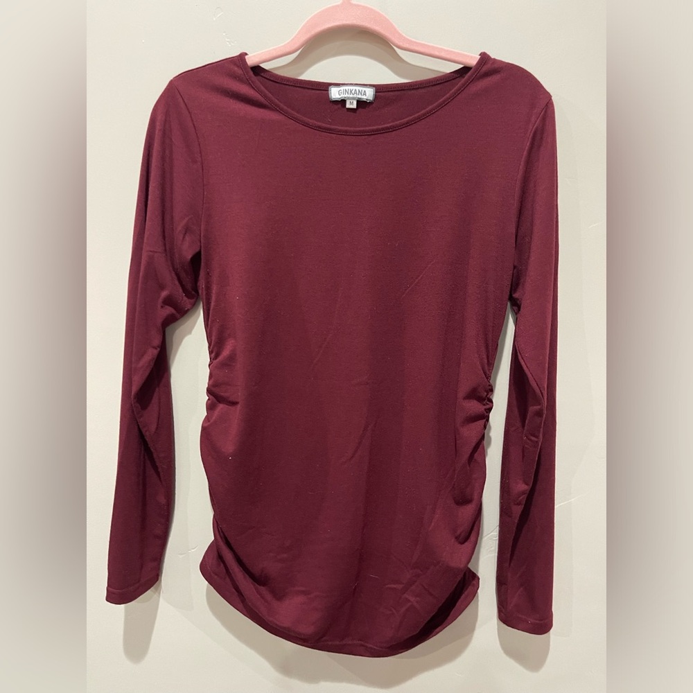 Maternity Long Sleeve T Shirt, Maroon, Medium